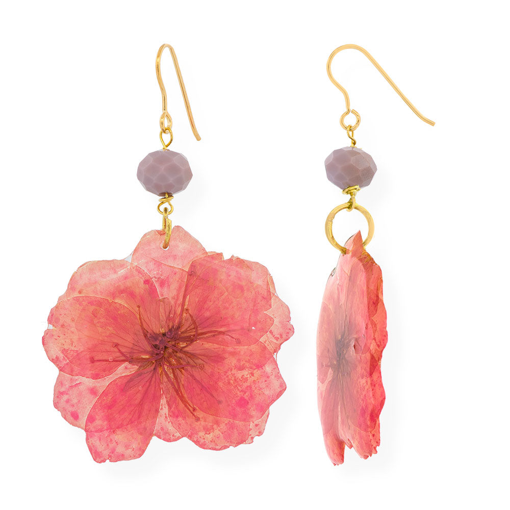 Flower Earrings Made From Pink Primula Petals - Anthos Crafts
