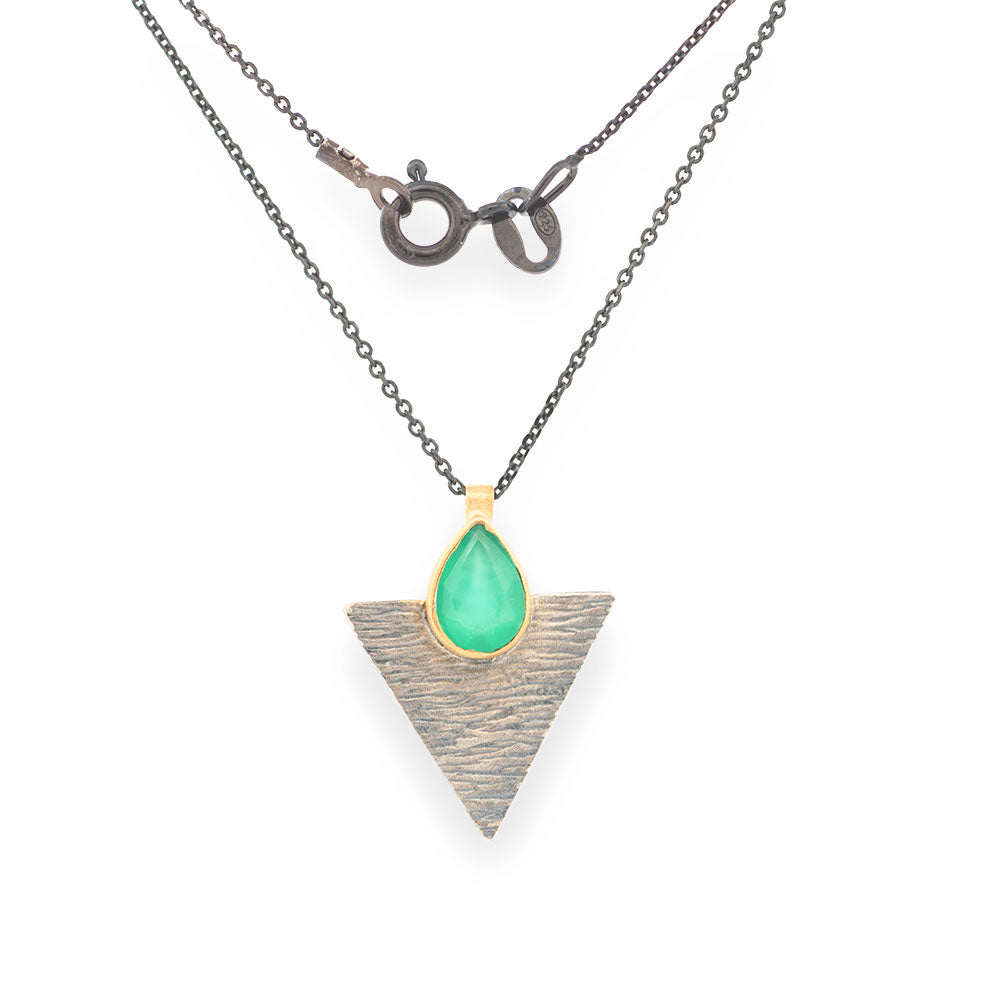 Handmade Black Plated Silver Necklace Little Triangle With Green Agate - Anthos Crafts