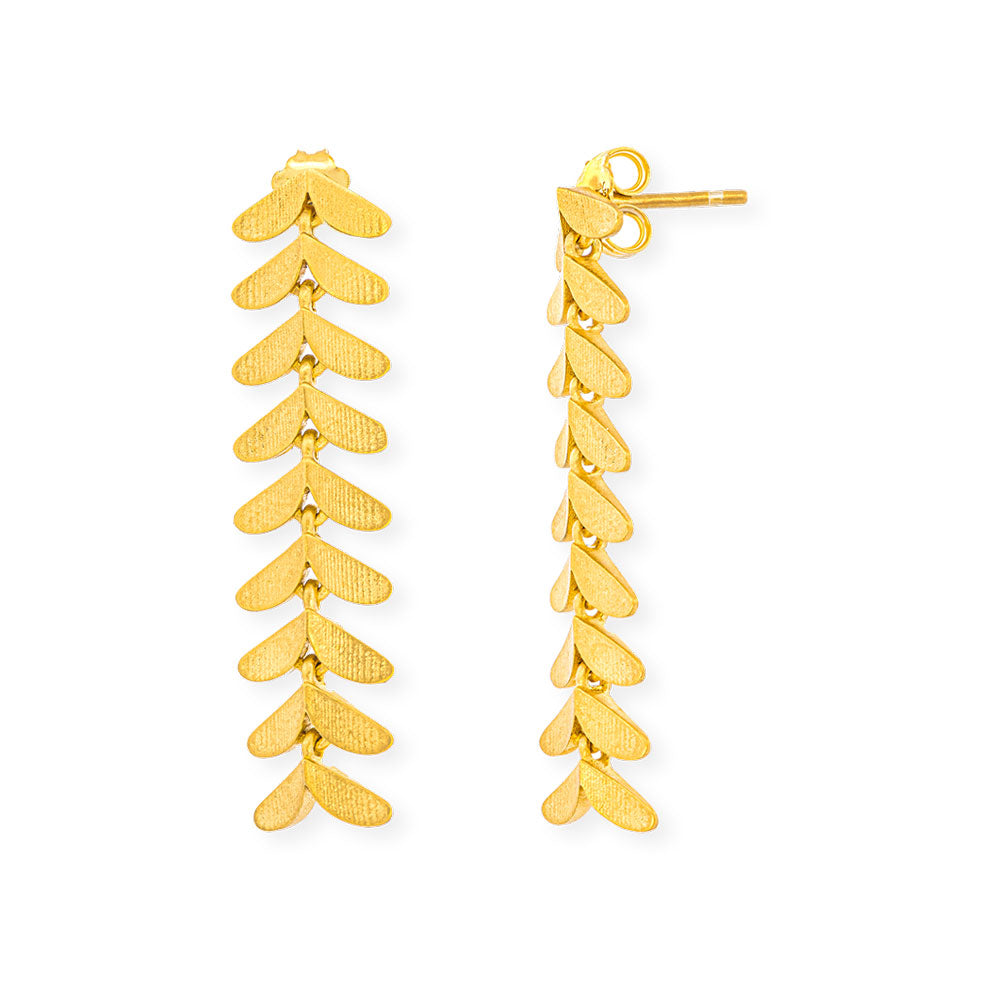 Handmade Gold Plated Silver Dangle Earrings Little Leaves - Anthos Crafts