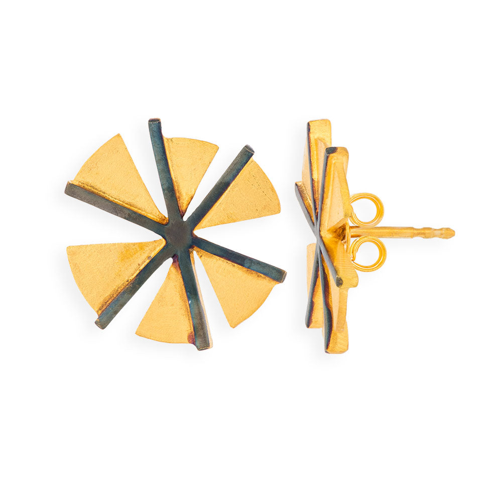 Handmade Gold & Black Plated Silver Stud Earrings Windmills - Anthos Crafts