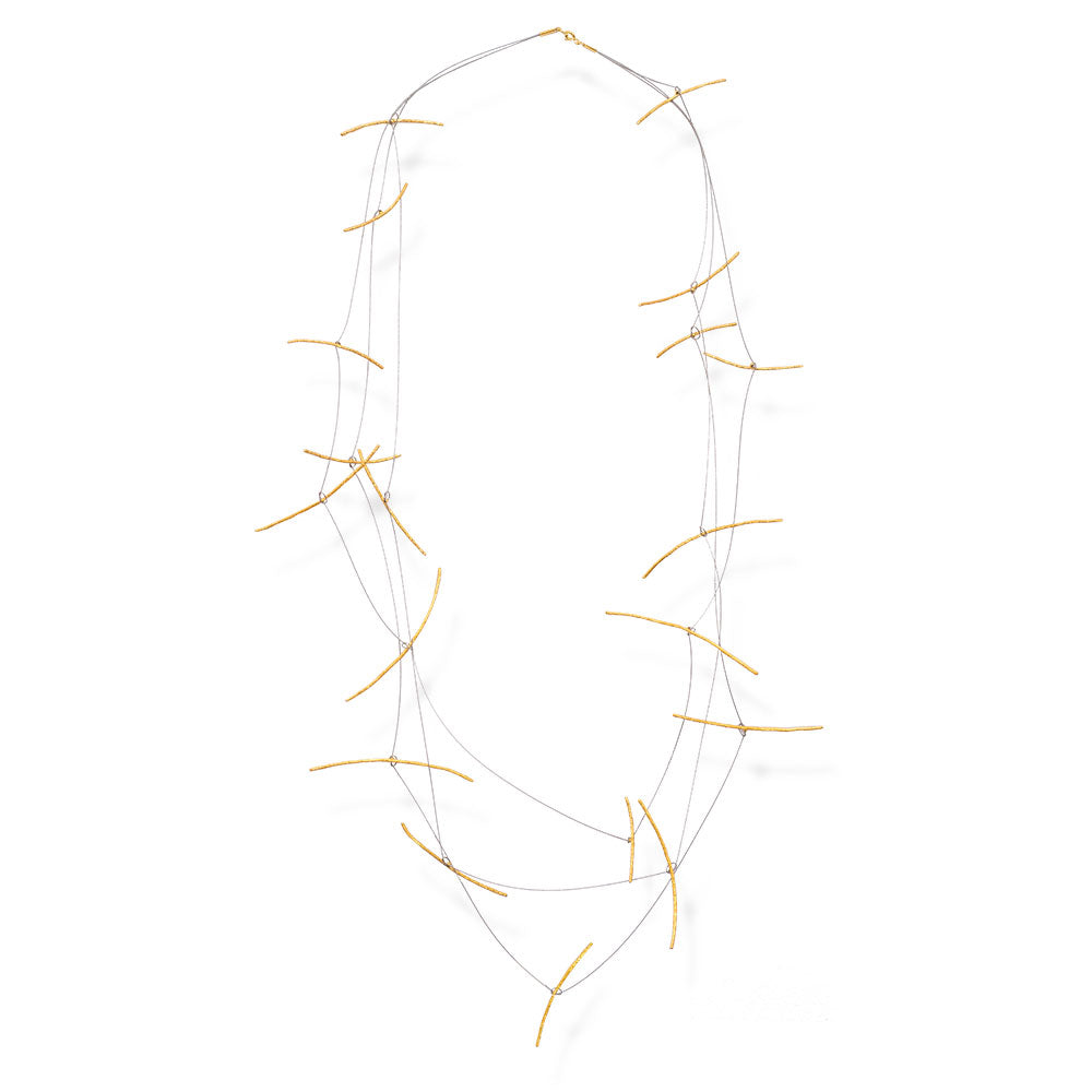 Handmade Long Necklace With Gold Plated Rods - Anthos Crafts