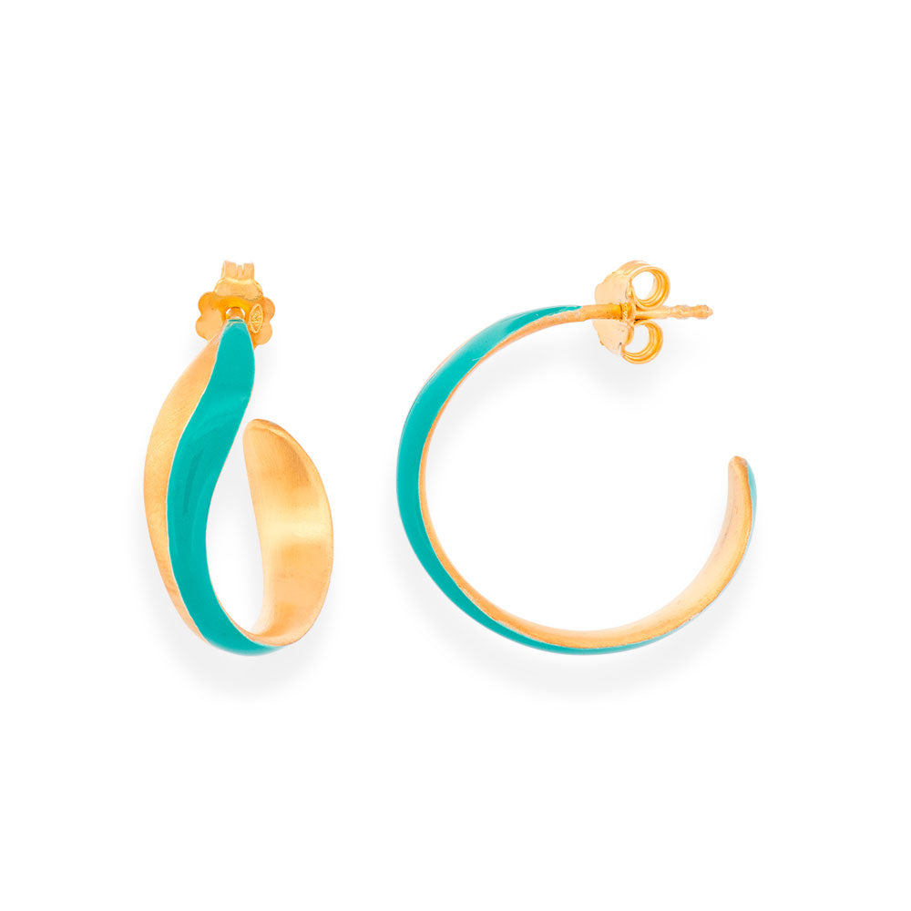 Handmade Gold Plated Silver Hoop Earrings With Turquoise Enamel - Anthos Crafts