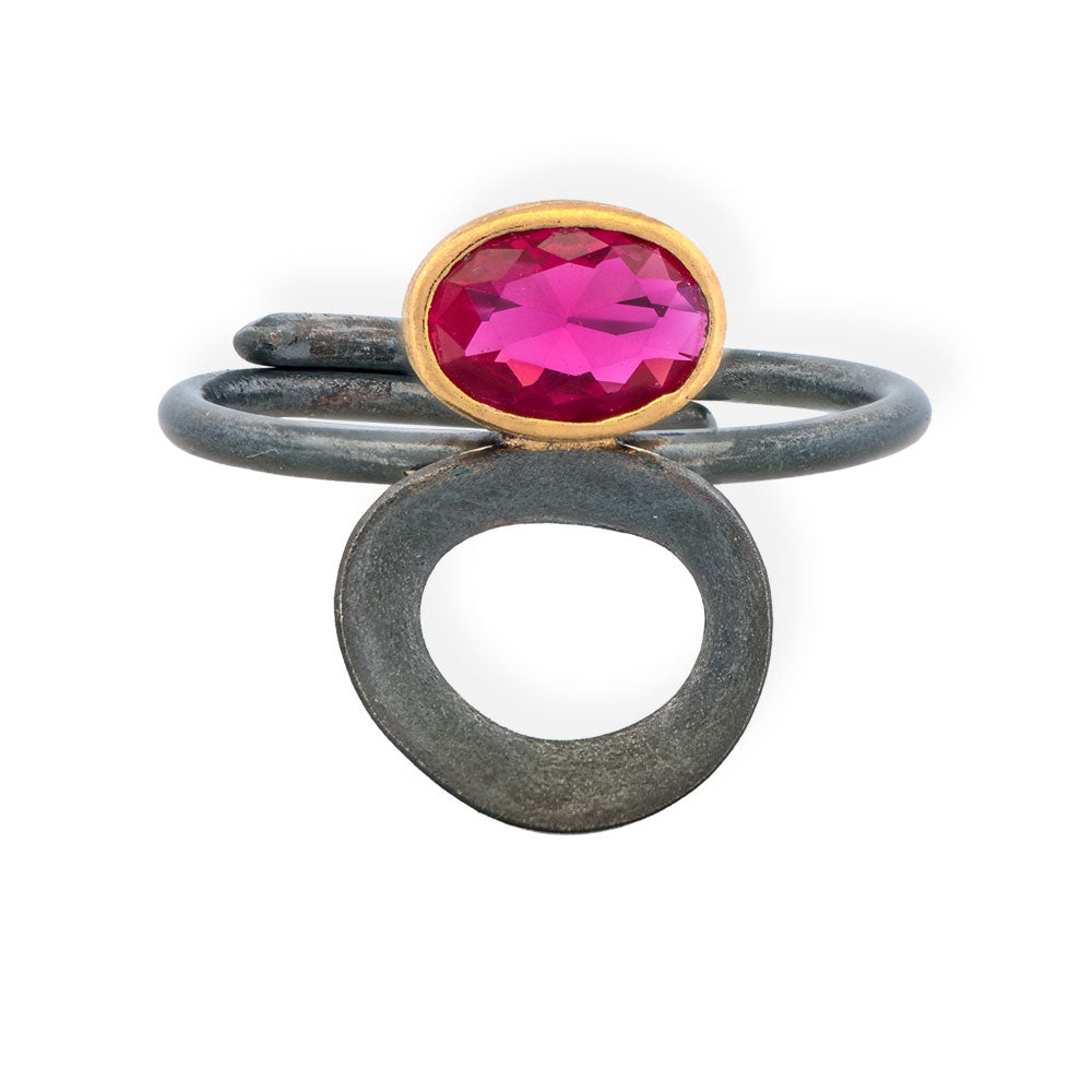 Handmade Gold & Black Plated Silver Ring With Red Zircon - Anthos Crafts