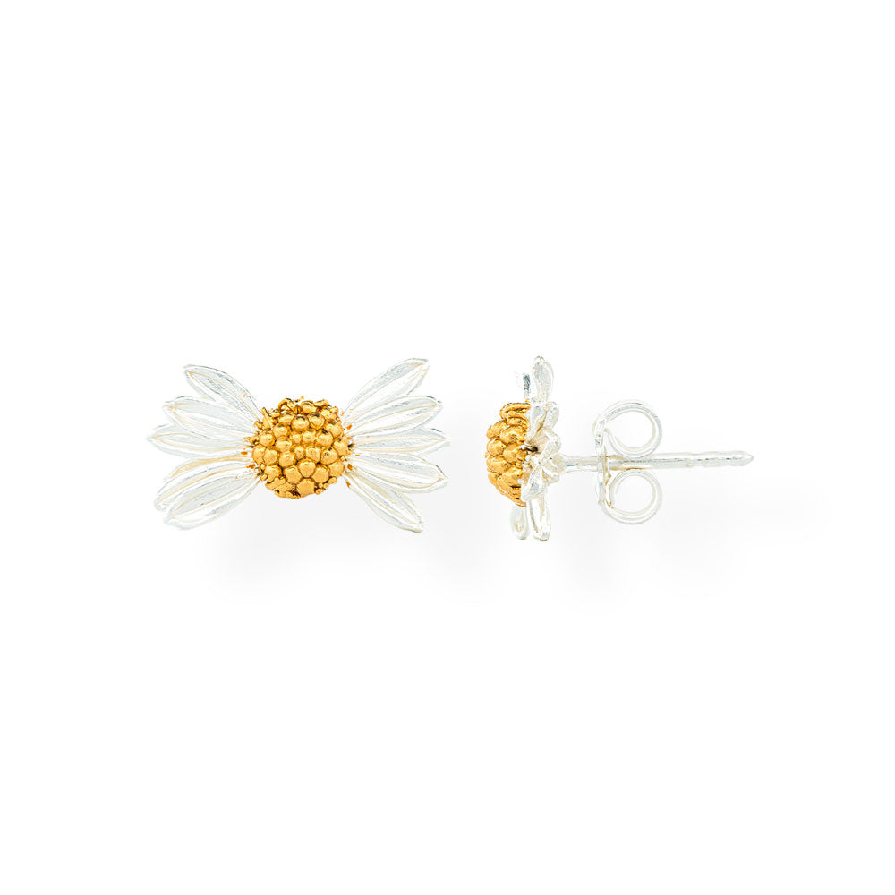 Handmade Gold Plated Silver Stud Earrings Half Daisy