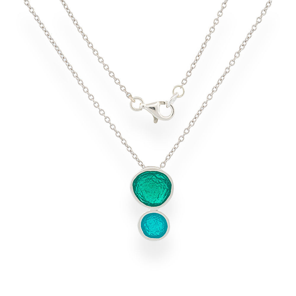 Handmade Silver Necklace with Turquoise & Green Enamel Pendant - Anthos Crafts
