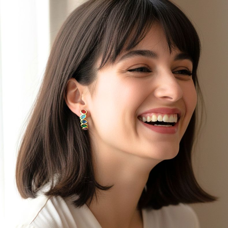 Handmade Gold Plated Silver Hoop Earrings With Multicolor Zircons - Anthos Crafts