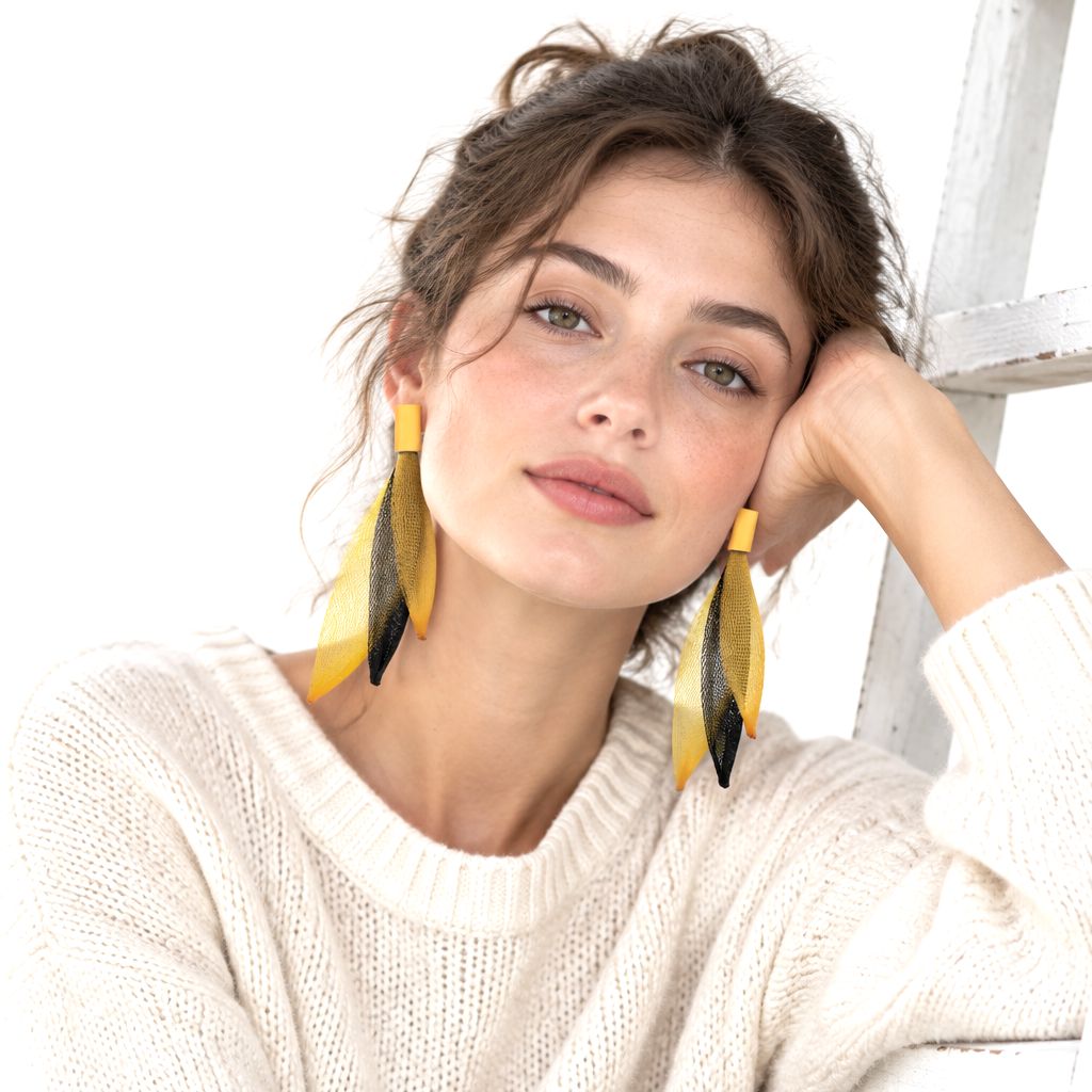 Impressive Aluminum Crinoline Earrings Gold Black "See The Invisible" - Anthos Crafts