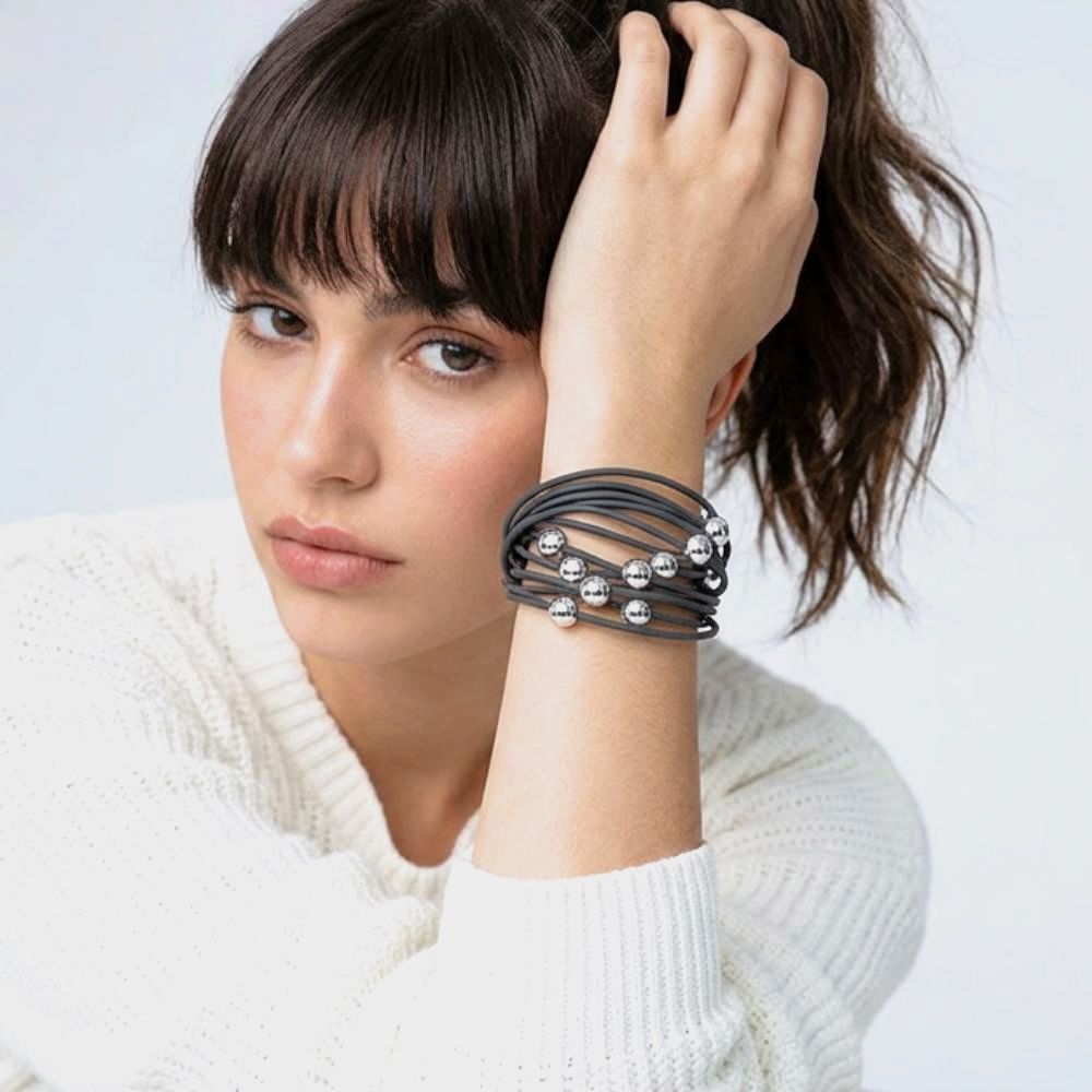 "Visions In Noir" Acrylic Accents Rubber Bracelet - Anthos Crafts