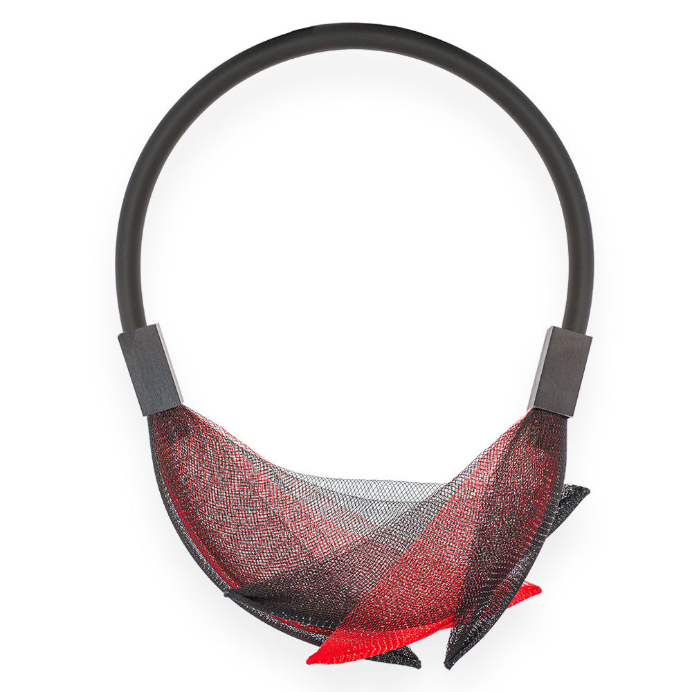 Net Rubber Short Necklace Red "See The Invisible " - Anthos Crafts