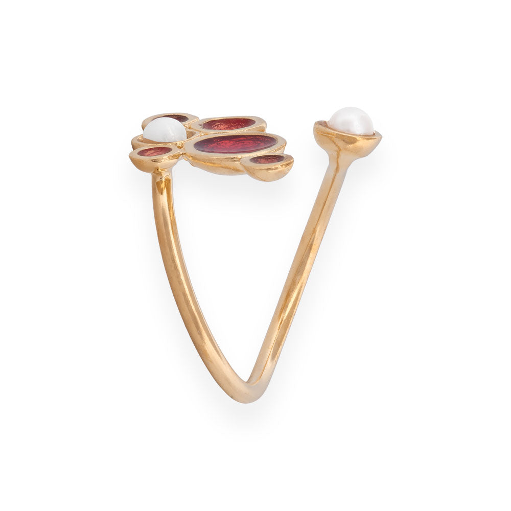 Anello in argento fatto a mano con smalto rosso e arancione Bubbles con Perle