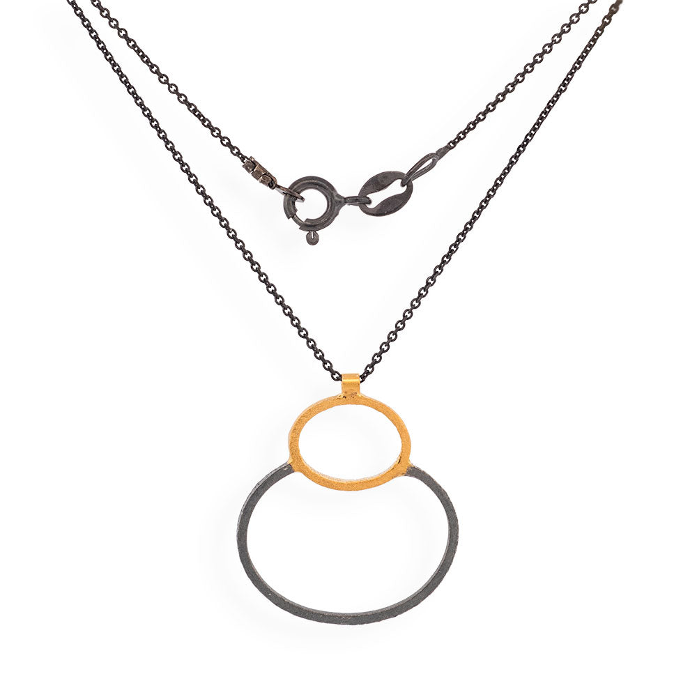 Handmade Gold & Black Plated Silver Two-Tone Necklace 2 Little Ovals - Anthos Crafts