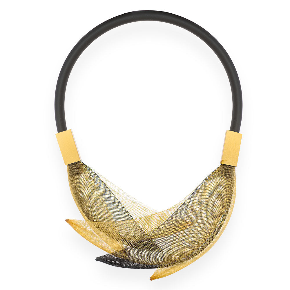 Net Rubber Short Necklace Gold "See The Invisible " - Anthos Crafts