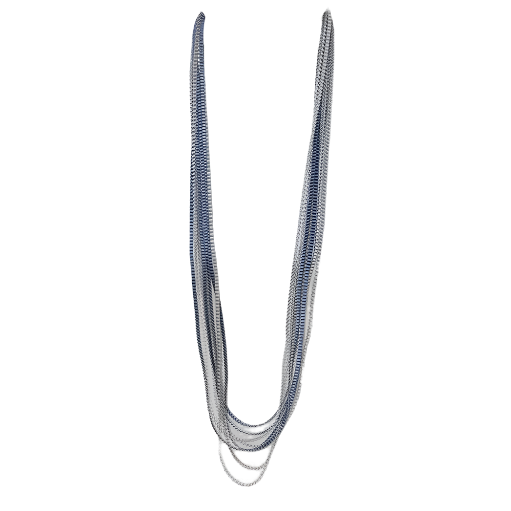 Satin Pleated Necklace Essilp Silver Blue KL-109 - Anthos Crafts