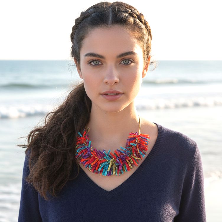 Satin Pleated Short Necklace Twist it Multicolor Dtwi-mu - Anthos Crafts