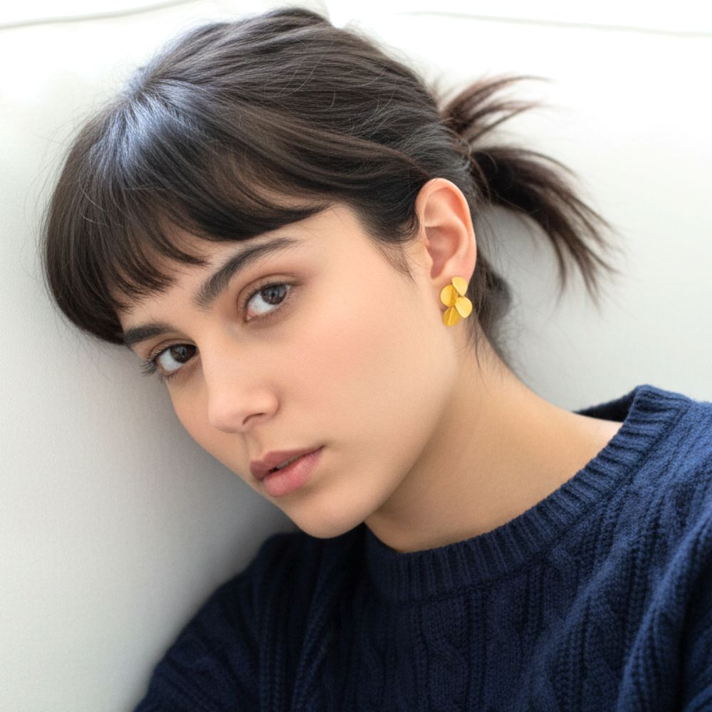 Handmade Gold Plated Silver Stud Earrings Folded Disks - Anthos Crafts