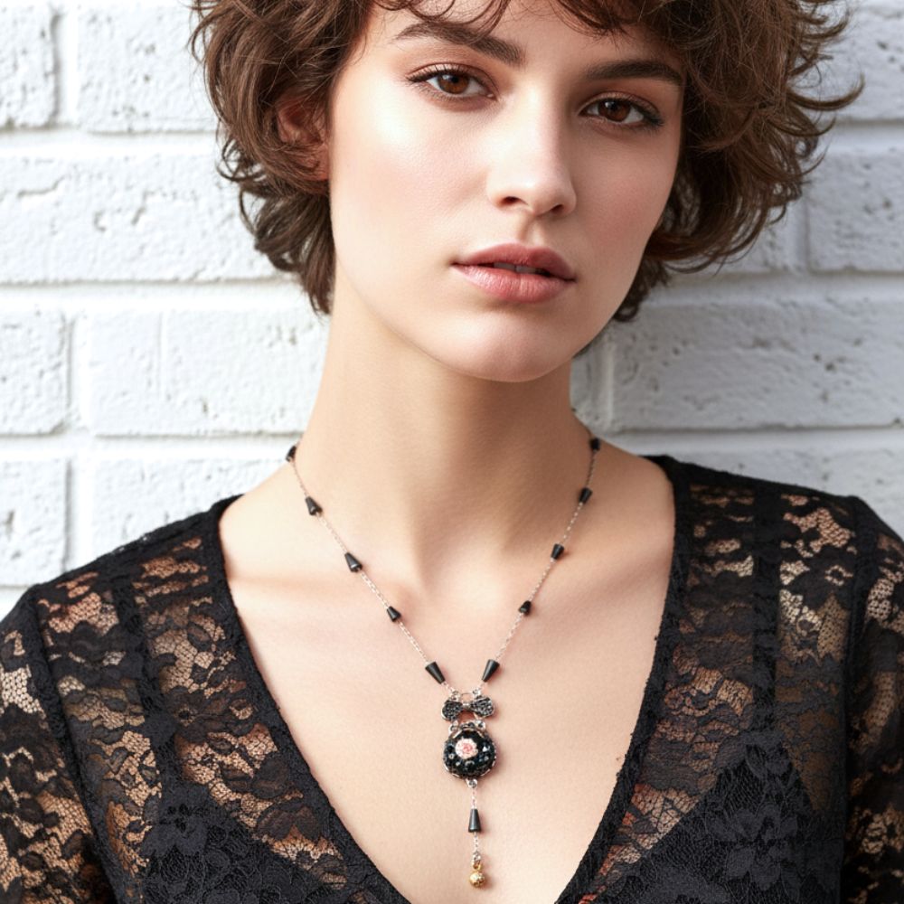 Obsidian Night Set, Delicate Necklace, Ash - Anthos Crafts