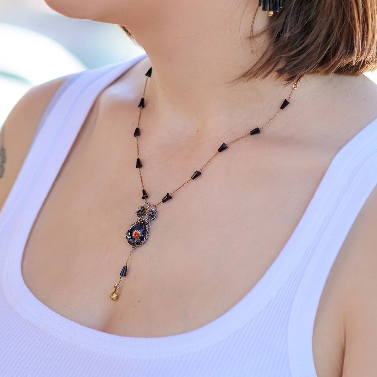Collana fatti a mano Obsidian Night Set, Delicate, Ash