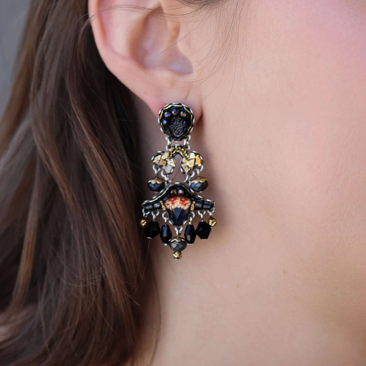Obsidian Night Set, Beaded Earring, Sumi