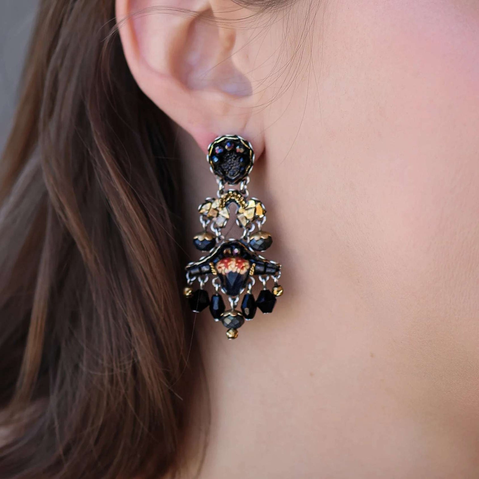 Obsidian Night Set, Beaded Earring, Sumi