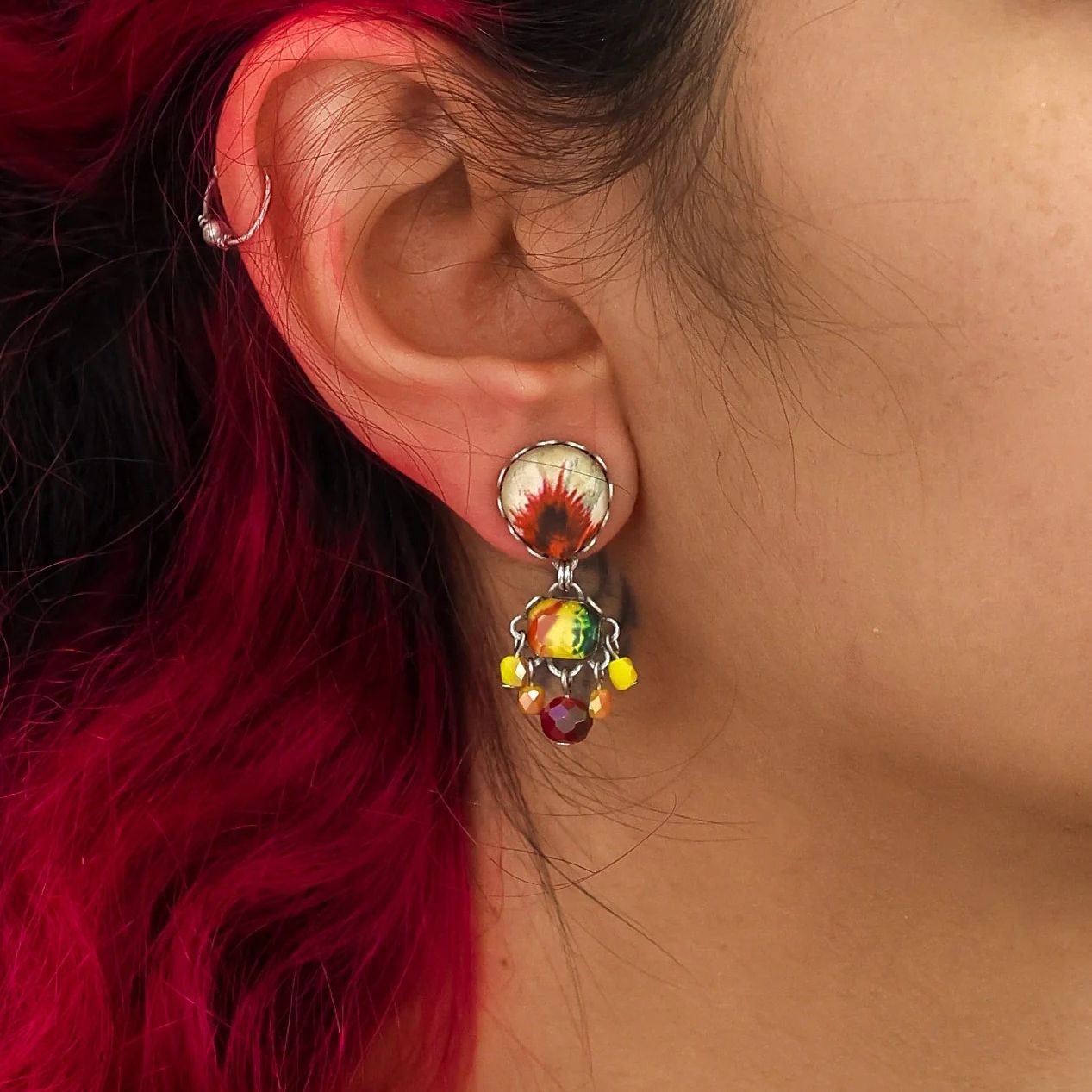 Handmade Sunflower Surprise Set, Small Colorful Glass Earrings, Bri - Anthos Crafts
