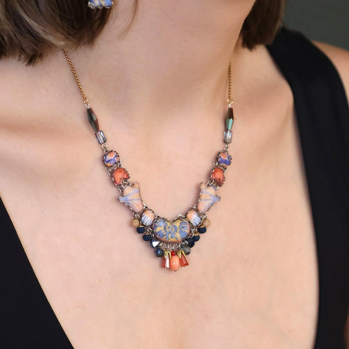 Amber Bloom Set, Delicate Necklace, Dynia