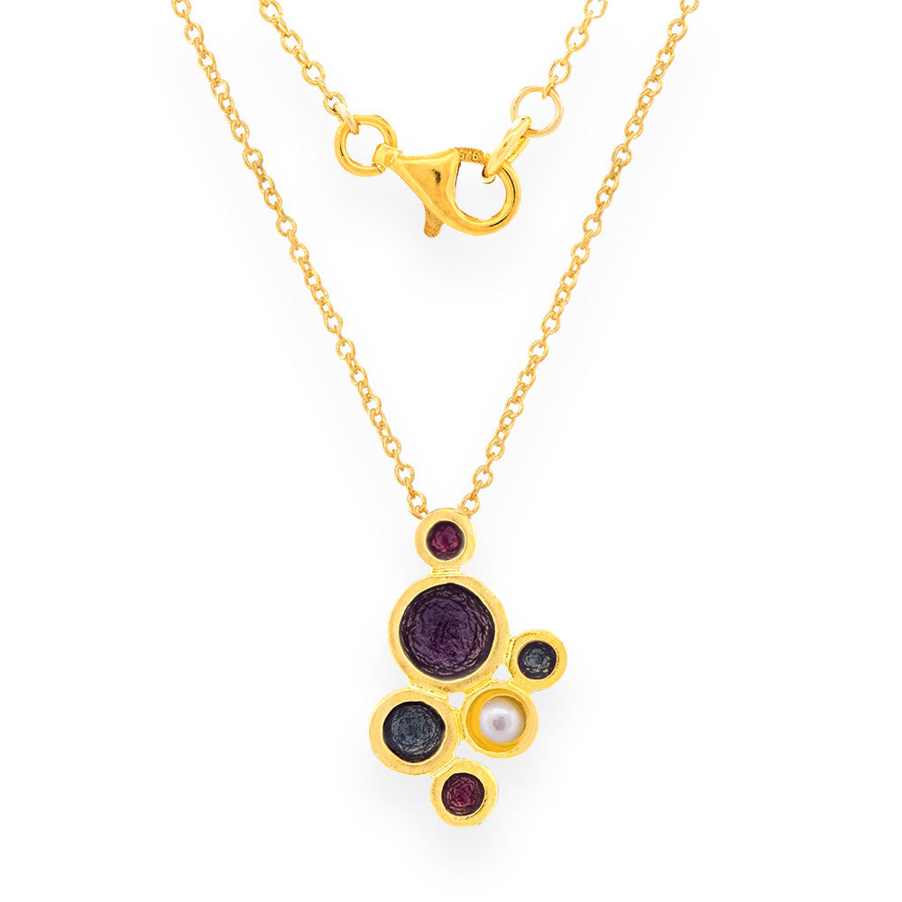 Gold Plated Silver Necklace with Purple, Green &amp; Red Enamel Pendant Bubbles - Anthos Crafts
