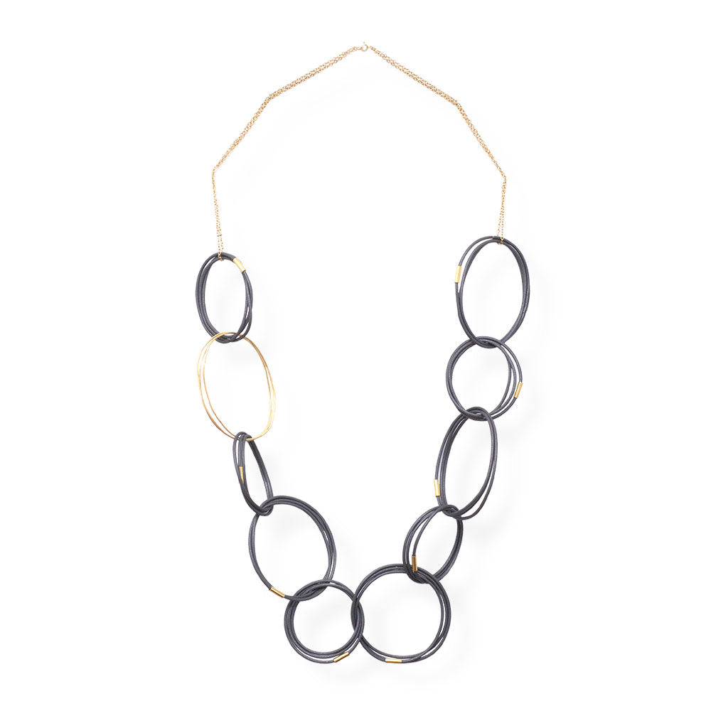 Handmade Long Black Necklace Circles - Anthos Crafts