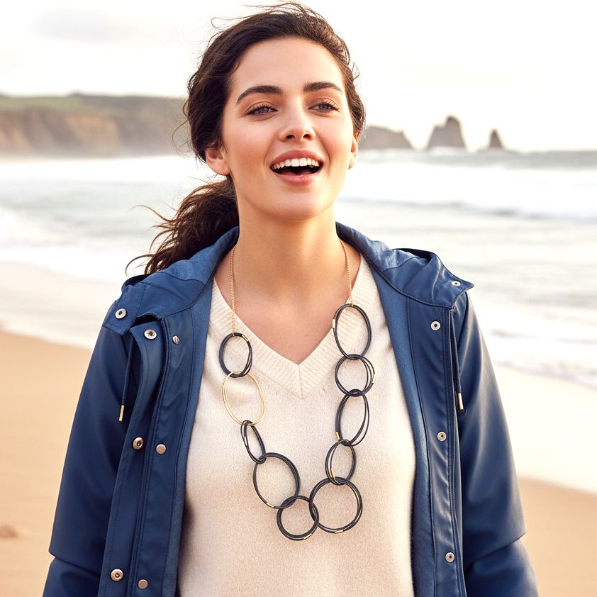 Handmade Long Black Necklace Circles - Anthos Crafts