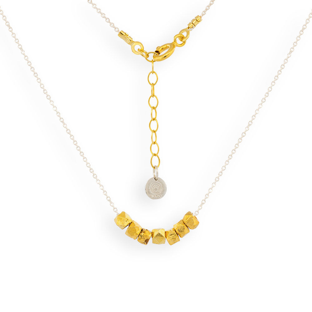 Handmade Silver Necklace With Gold Plated Silver Polygon Beads - Anthos Crafts