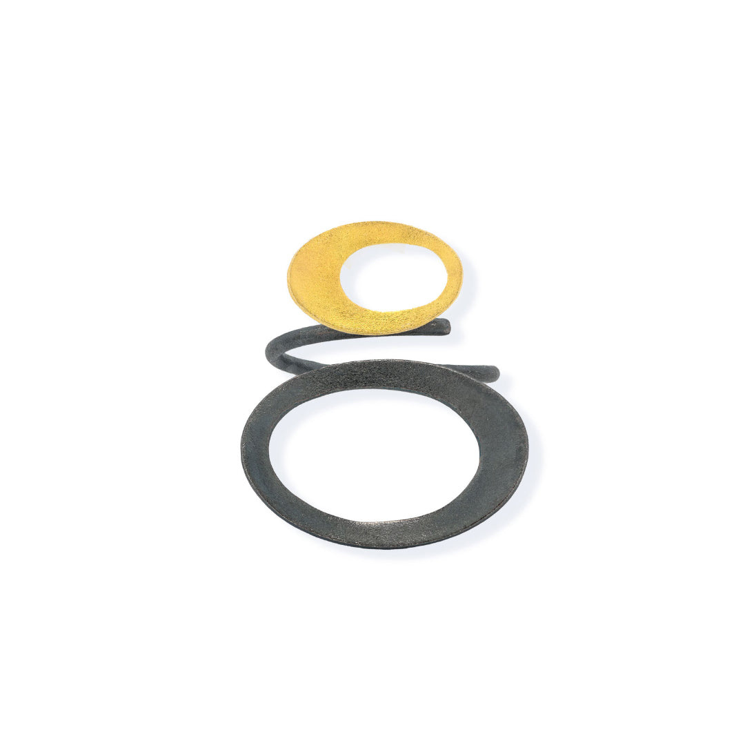 Handmade Gold & Black Plated Silver Ring Oval Circles - Anthos Crafts
