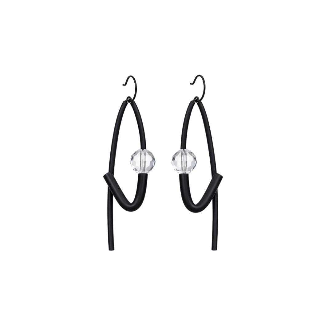 P Earrings: Black / Crystal - Anthos Crafts