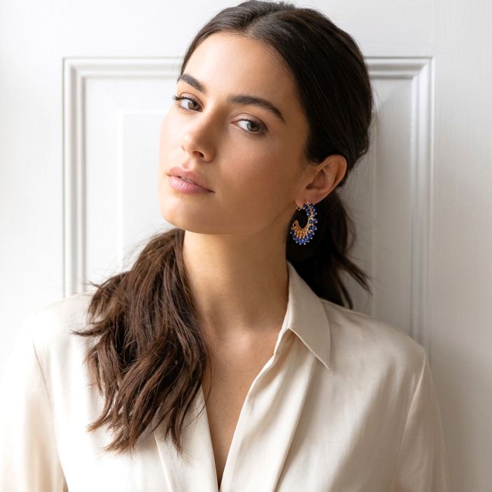 Handmade Gold Plated Silver Hoop Earrings With Kyanites - Anthos Crafts