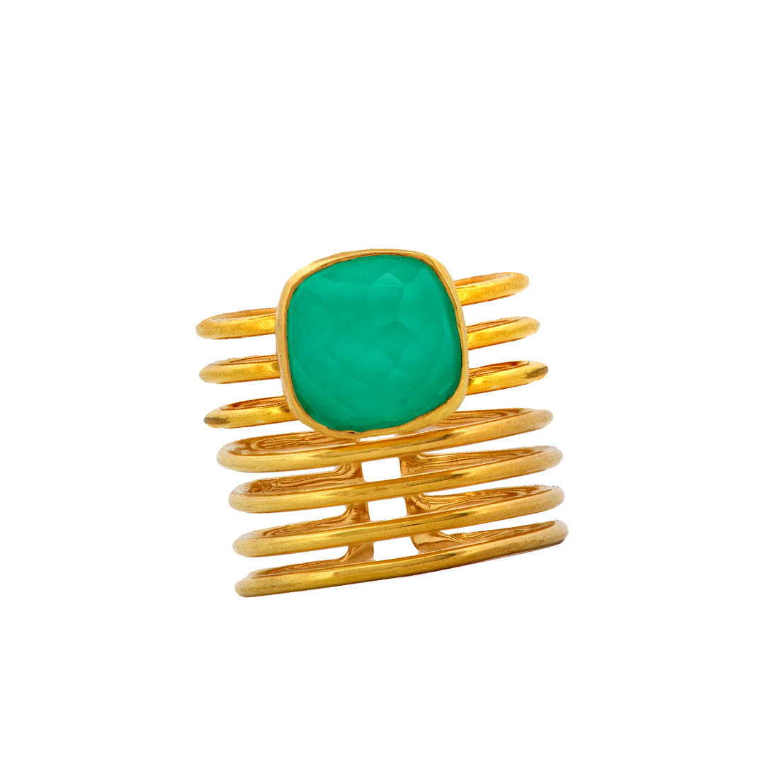 Handmade Gold Plated Silver Ring With Aqua Chalcedony Quartz - Anthos Crafts