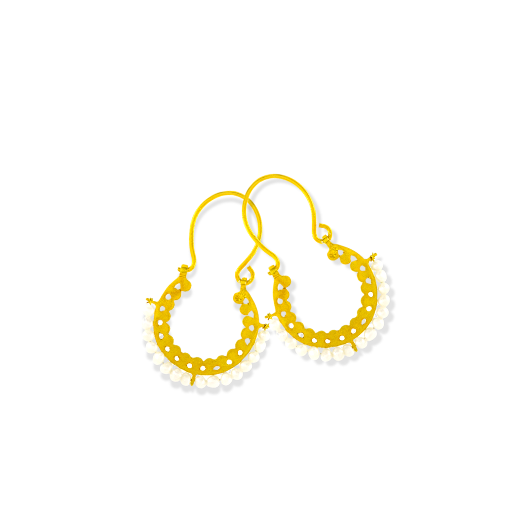Handmade Gold Plated Silver Hoop Earrings With Freshwater Pearls - Anthos Crafts