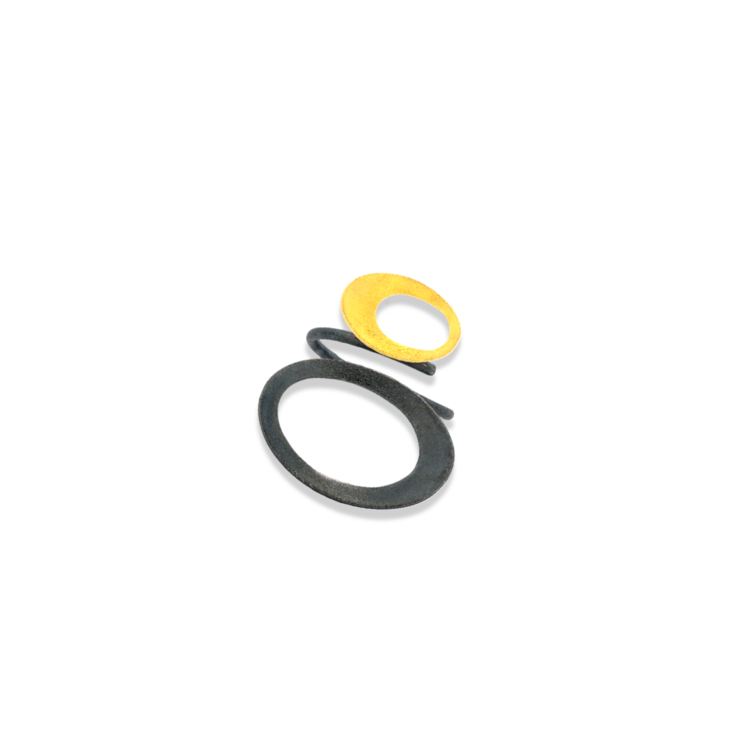 Handmade Gold & Black Plated Silver Ring Oval Circles