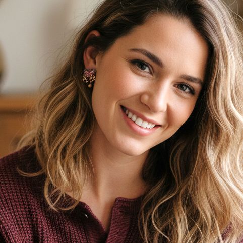 Χειροποίητα Σκουλαρίκια Plum Wine Set, Stud Beaded, Baika