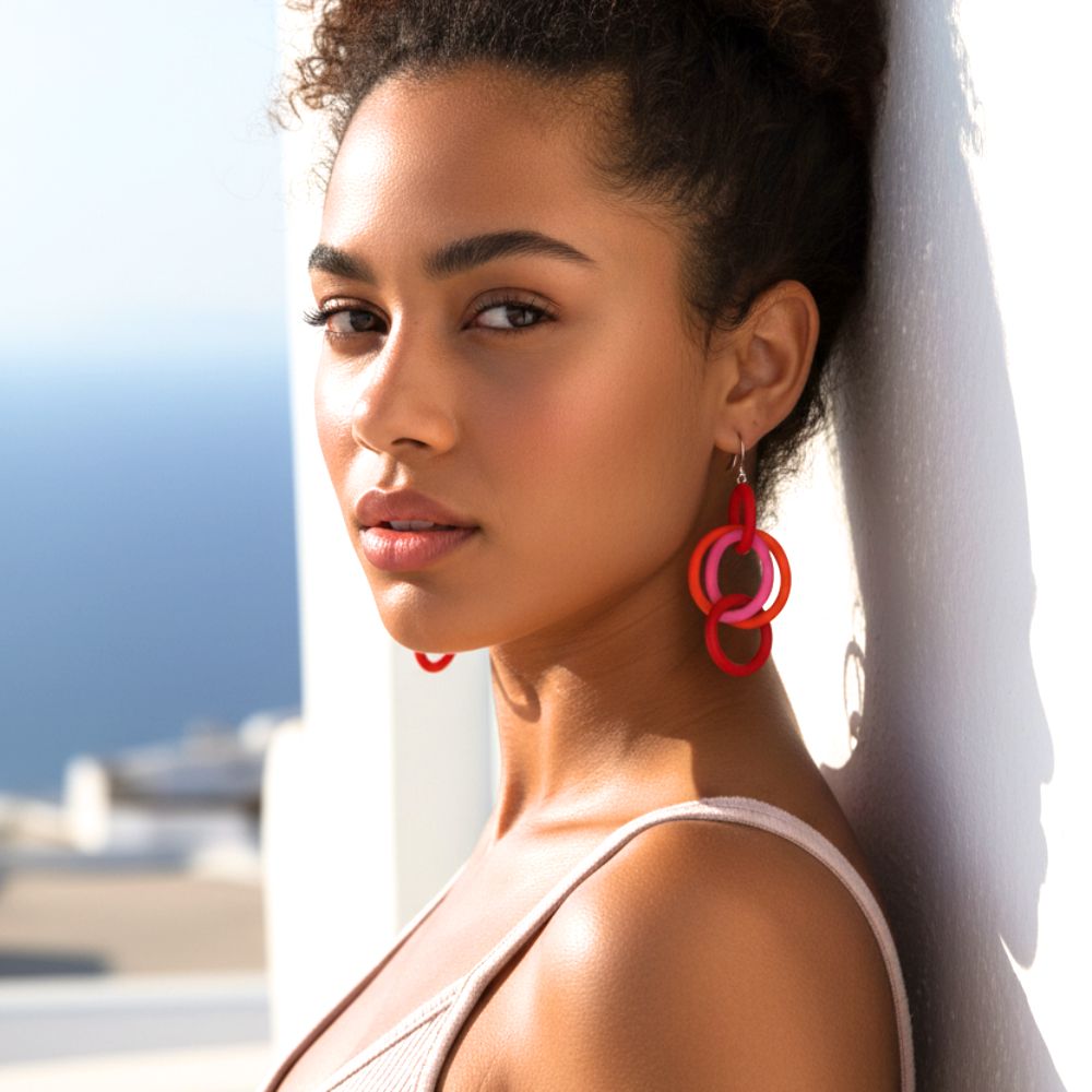 Cascading Loop Earrings: Orange, Pink, Red - Anthos Crafts