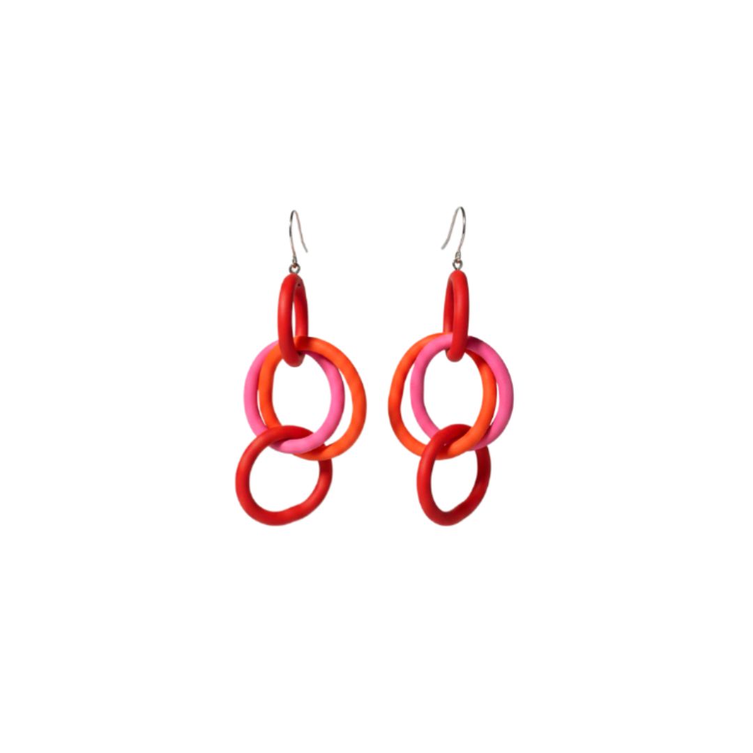 Cascading Loop Earrings: Orange, Pink, Red - Anthos Crafts