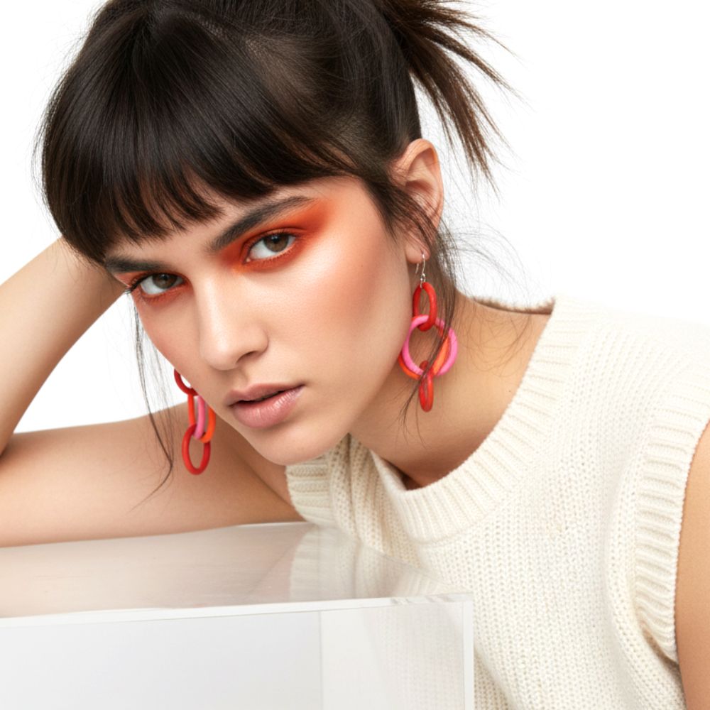 Cascading Loop Earrings: Orange, Pink, Red - Anthos Crafts