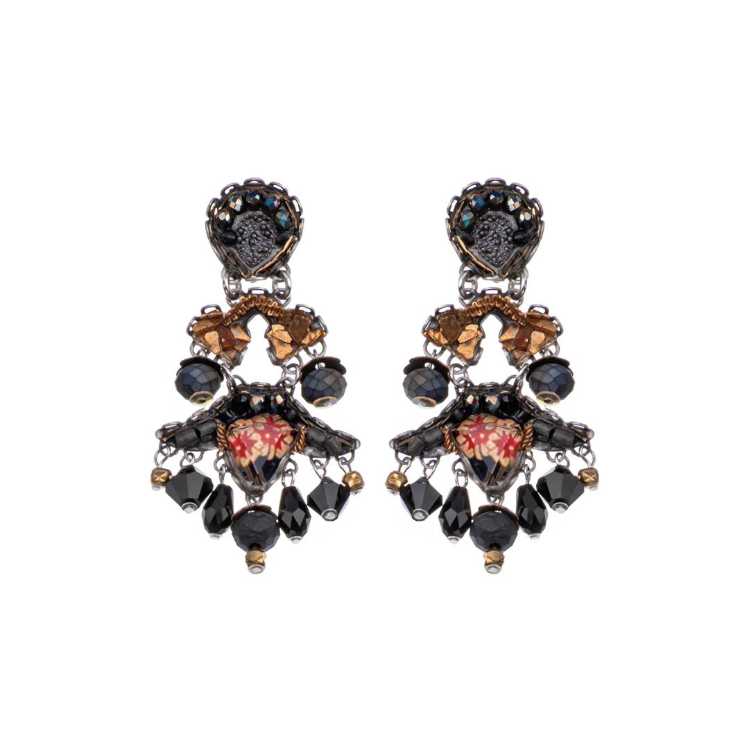 Obsidian Night Set, Beaded Earring, Sumi