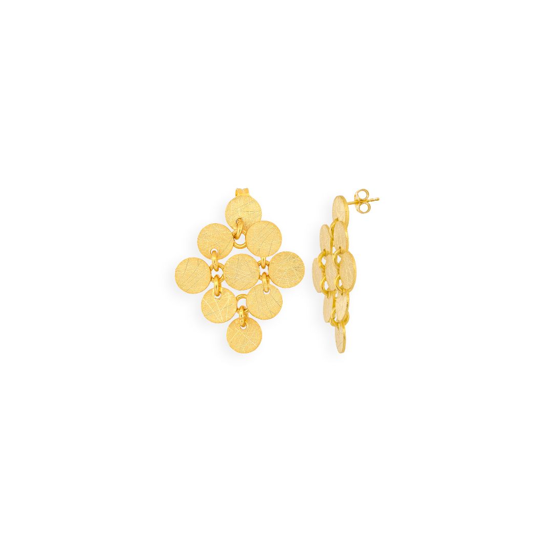 Handmade Gold Plated Silver Dangle Earrings Hammered Coins Rhombus - Anthos Crafts