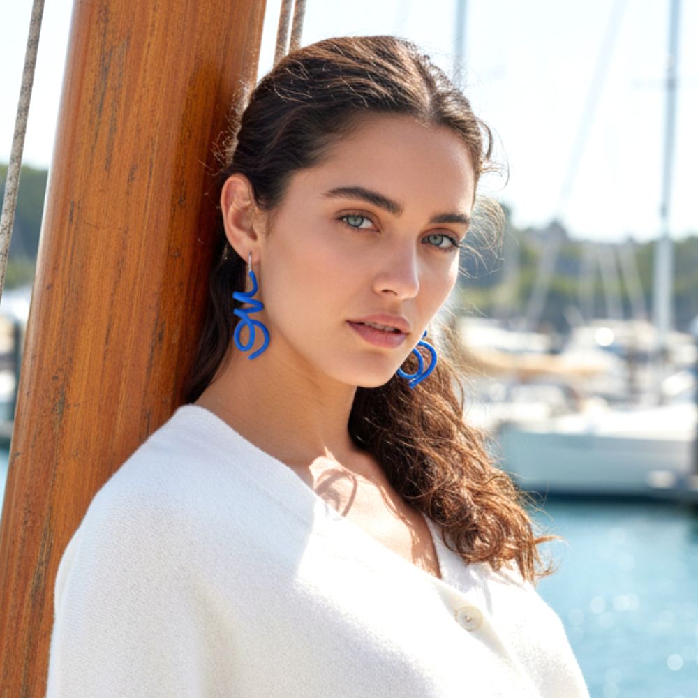 Zig Matt Earrings: Navy - Anthos Crafts