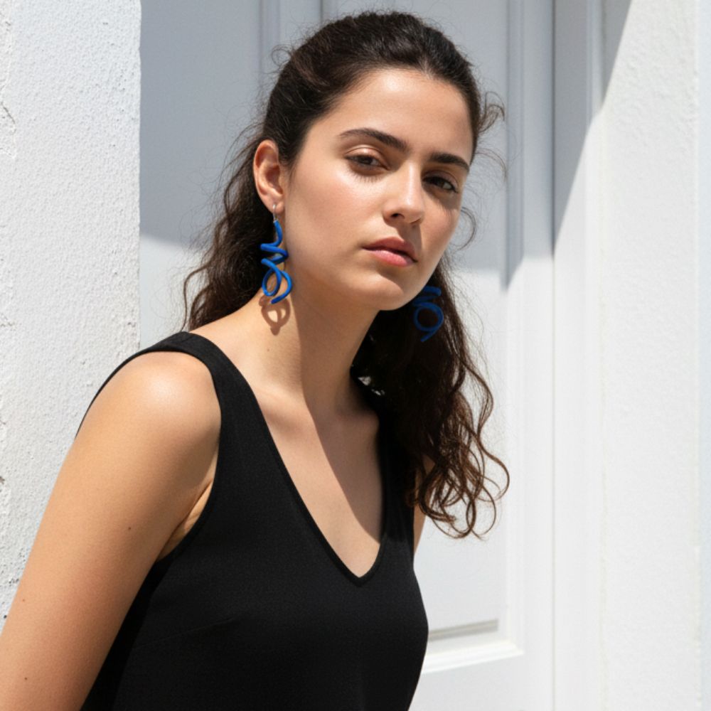Zig Matt Earrings: Blue - Anthos Crafts