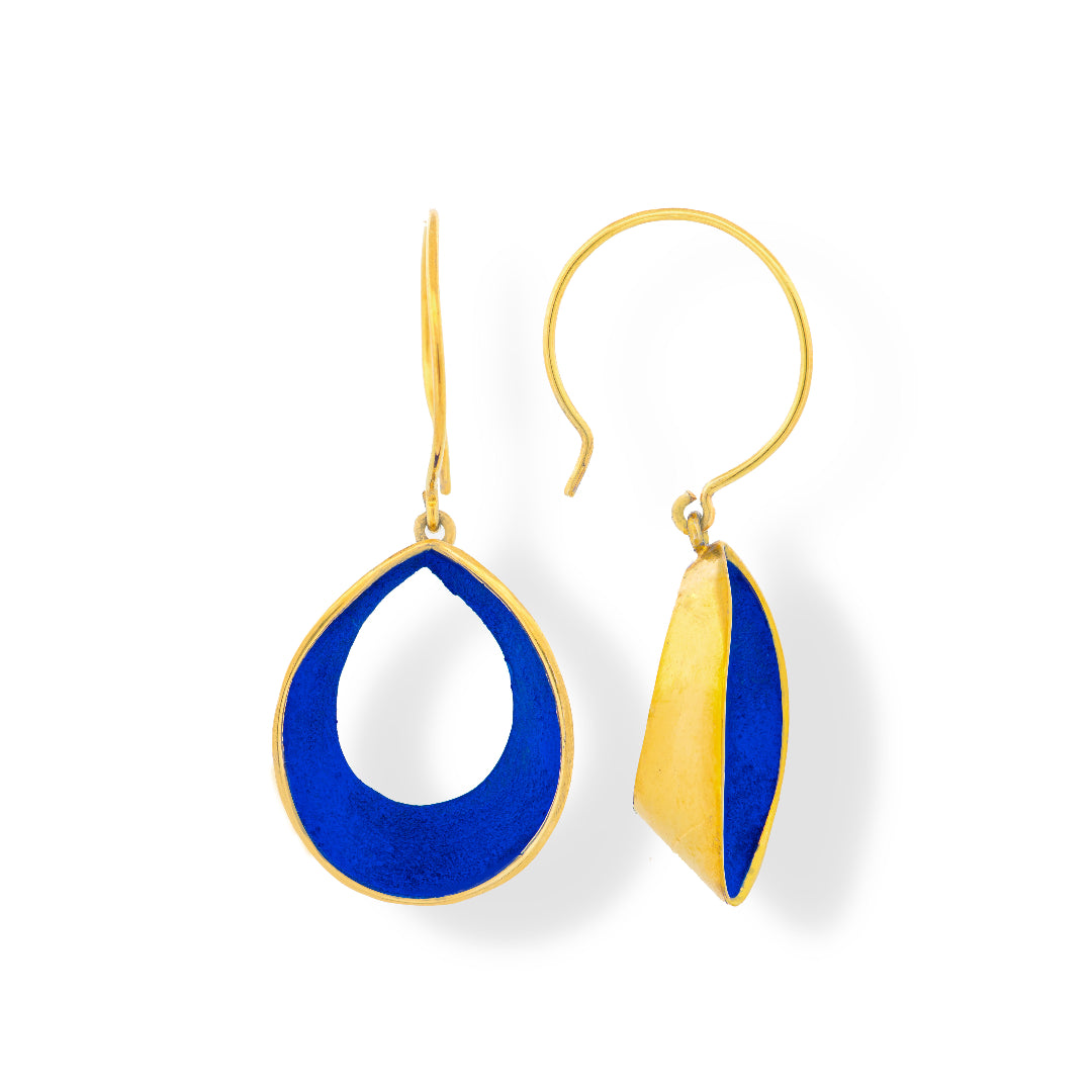 Handmade Gold Plated Silver Royal Blue Dangle Earrings - Anthos Crafts