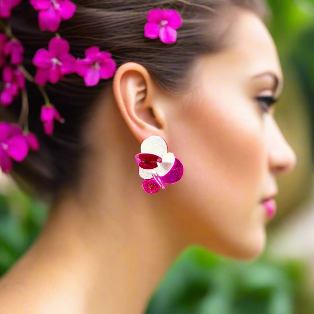 Handmade Silver Fuchsia Stud Earrings - Anthos Crafts