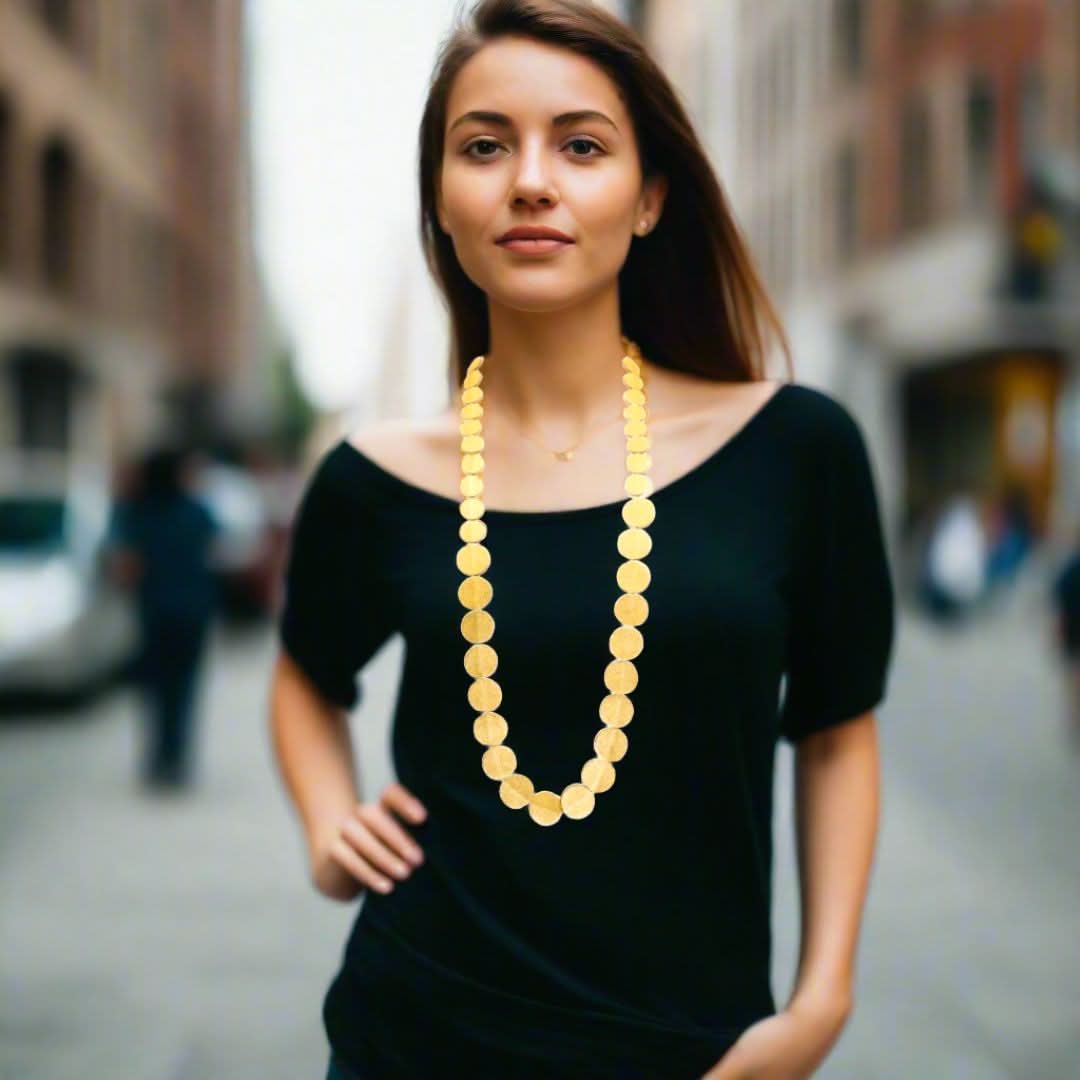 Handmade Leather Necklace Gold Dots - Anthos Crafts