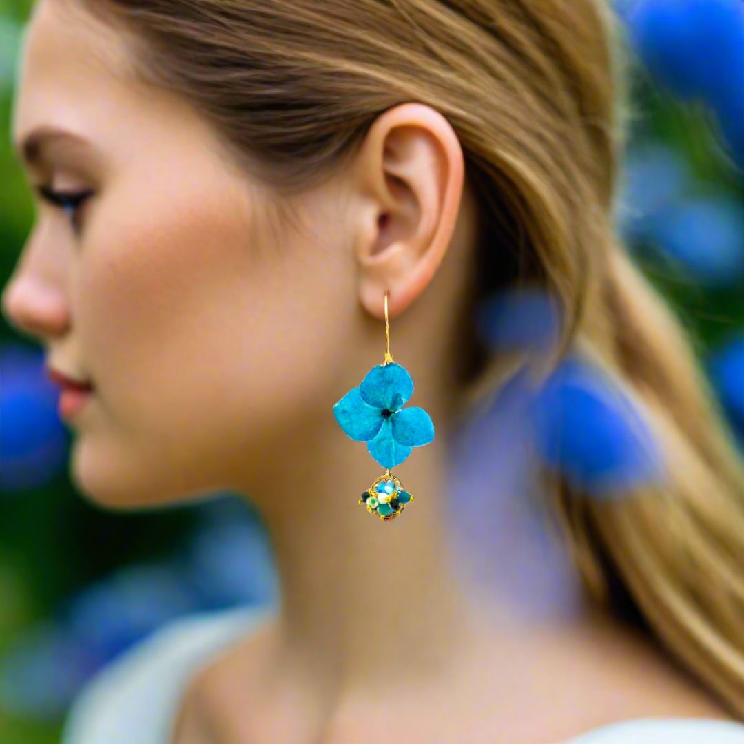 Flower Earrings Hydrangeas With Swarovski Stones - Anthos Crafts