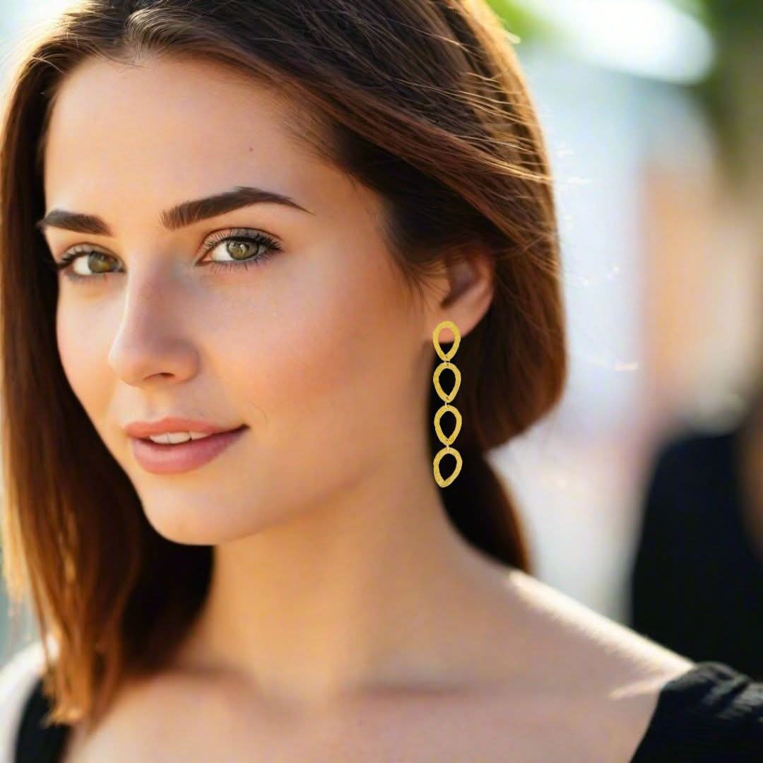 Handmade Gold Plated Silver Long Dangle Earrings Drops - Anthos Crafts