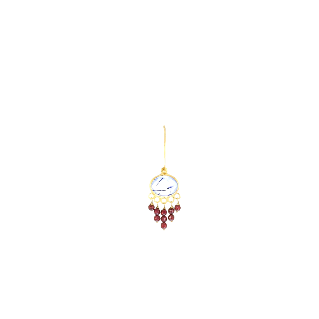 Handmade Gold Plated Silver Drop Earrings With Tourmaline & Garnet Stones - Anthos Crafts