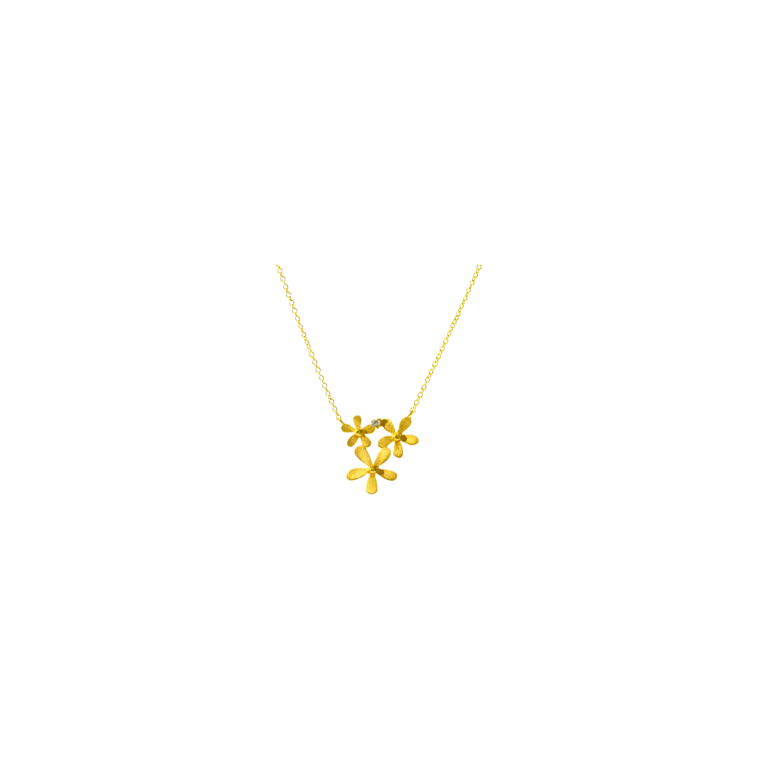 Handmade Short Gold Plated Silver Necklace Little Flowers With Zircon - Anthos Crafts